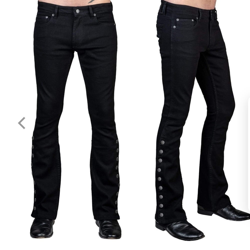 Men's Black Jeans with Button Detailing